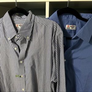 2 Turnbull Asser shirt 17.5” Perfect Condition! Blue Solid Blue White Striped
